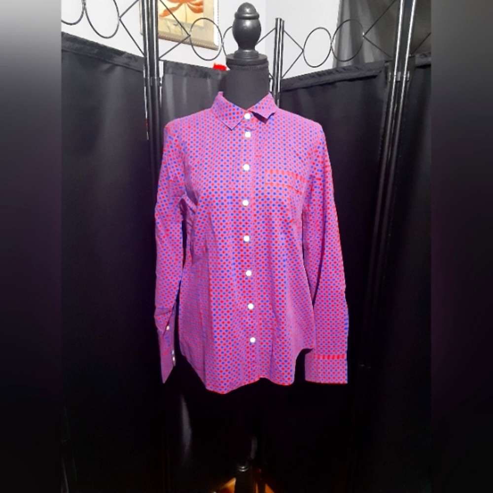 J Crew Women's Purple Checkered  Shirt Long Sleeve Button Up Size L Casual